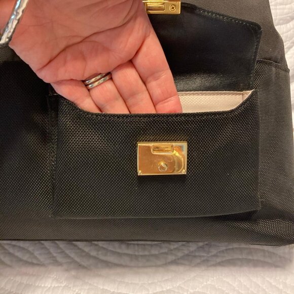 TUMI Larkin Hayes Triple Compartment Tote Bag Black Gold Travel Career Computer - Picture 14 of 16